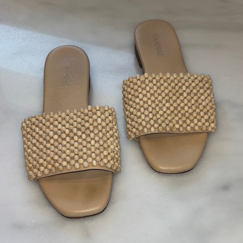 Kaanas Beige Textured Slide Sandals